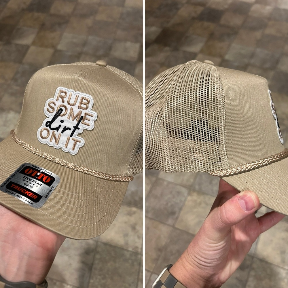 Tan Trucker Hat with Embroidered Patch